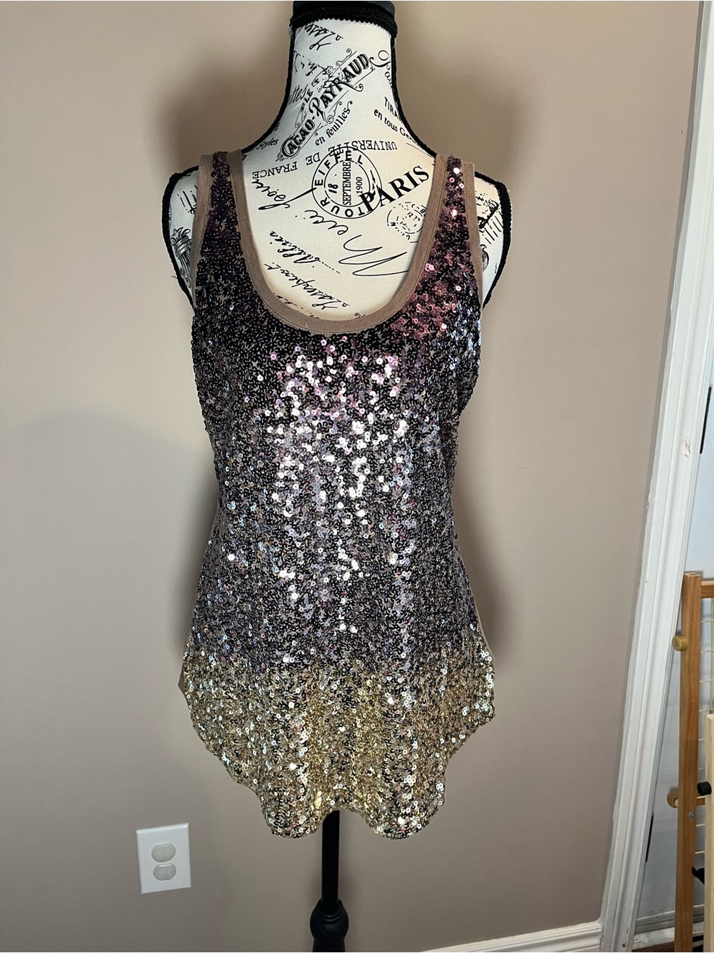 Express Sequin Ombre Tank in Pink and Gold